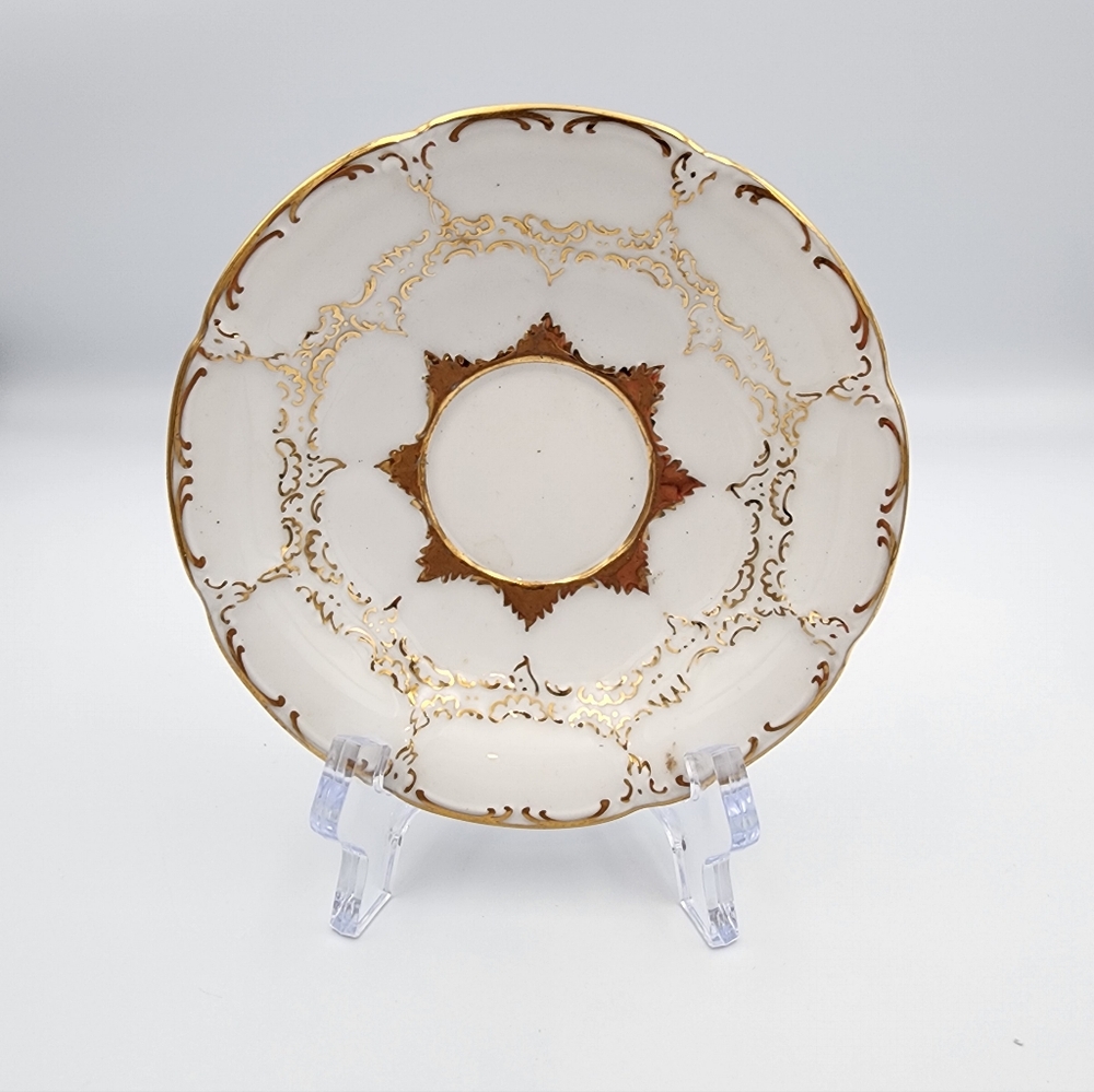 VTG Meissen Gold & White Porcelain Demitasse Cup Saucer Set Crossed Sword Rare